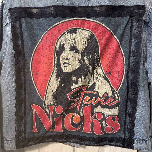 Stevie Nicks Upcycled Graphic T-Shirt & Jean Jacket - Leather & Lace Embellished - Picture 3 of 6